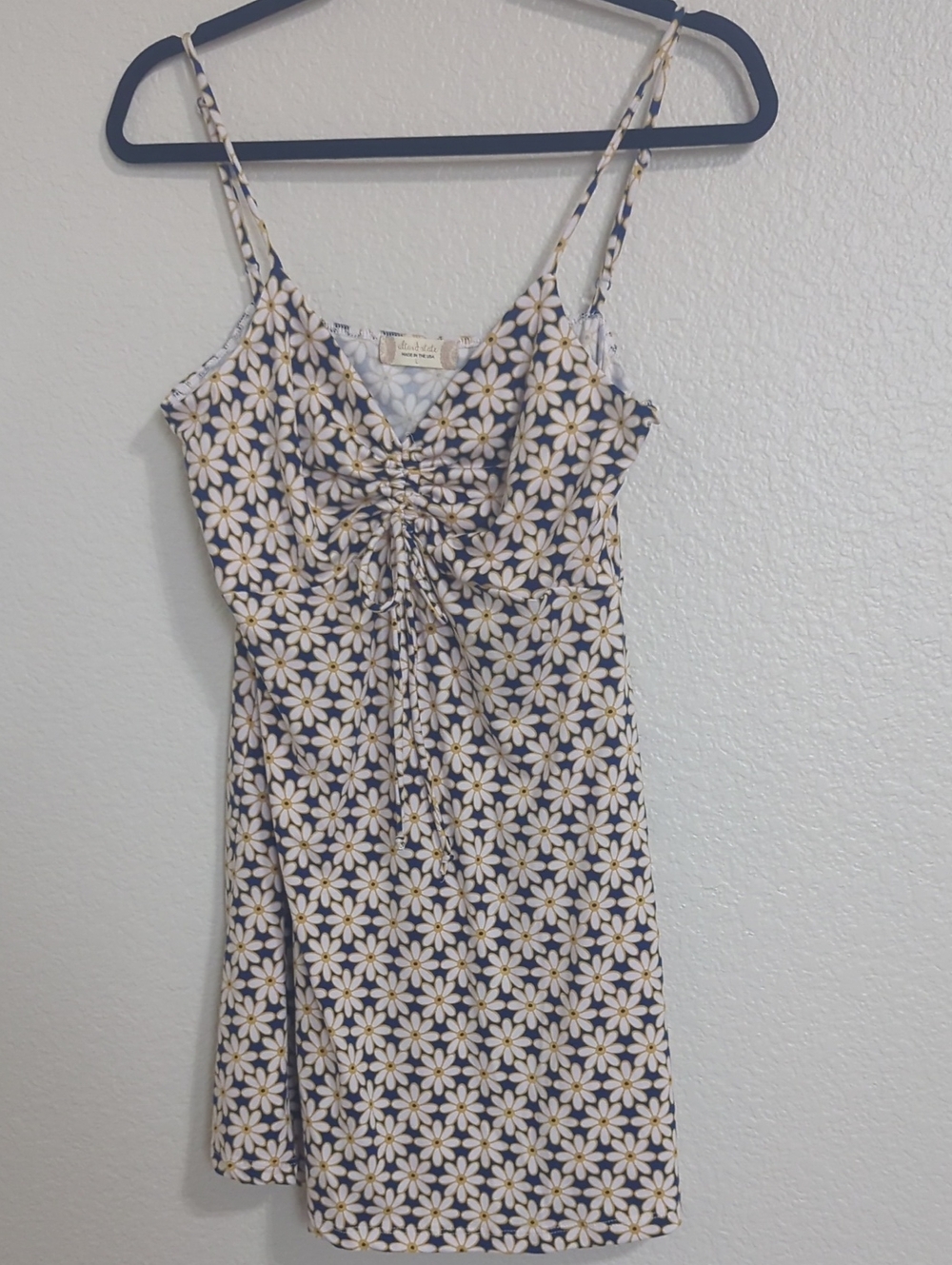Altar'd State Blue & White Ditsy Daisy Spaghetti Strap Mini Dress